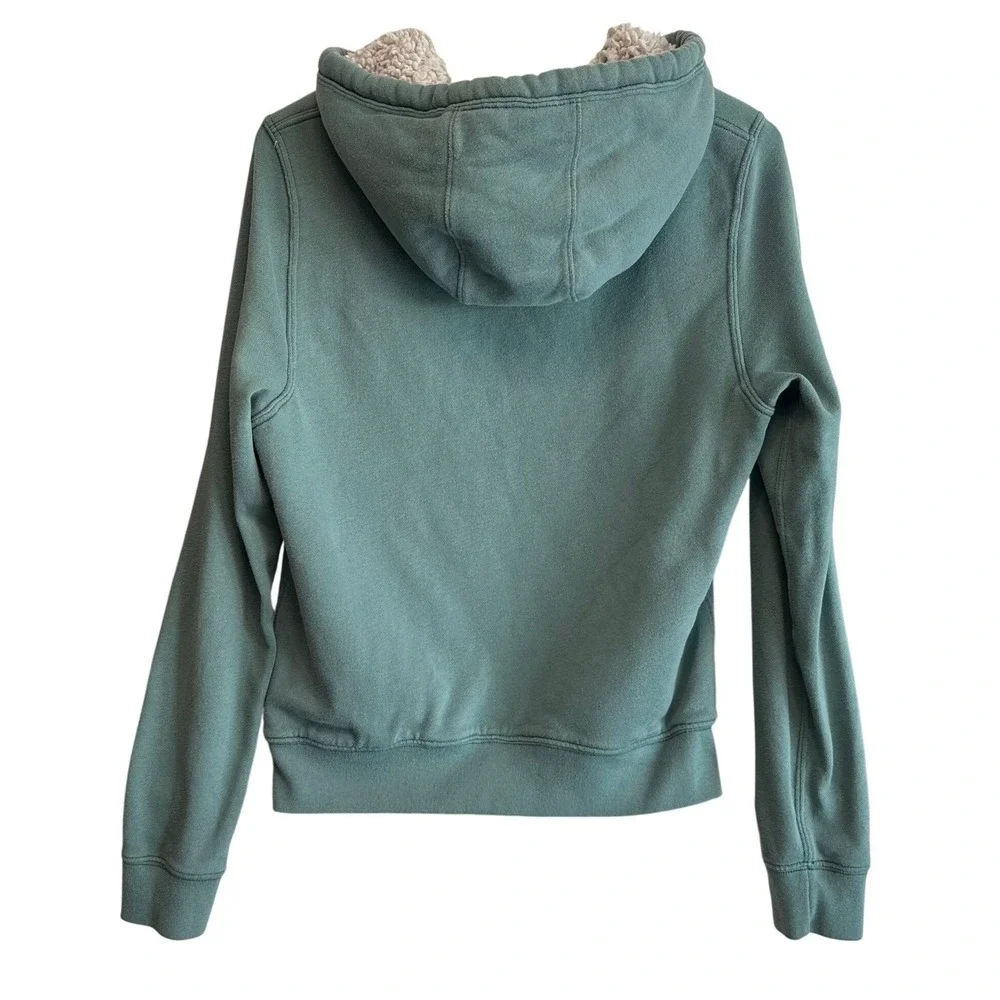 VTG Y2K Abercrombie Sherpa Lined Hoodie Full‎ Zip Teal Spellout Women's M Rare - Picture 2 of 11